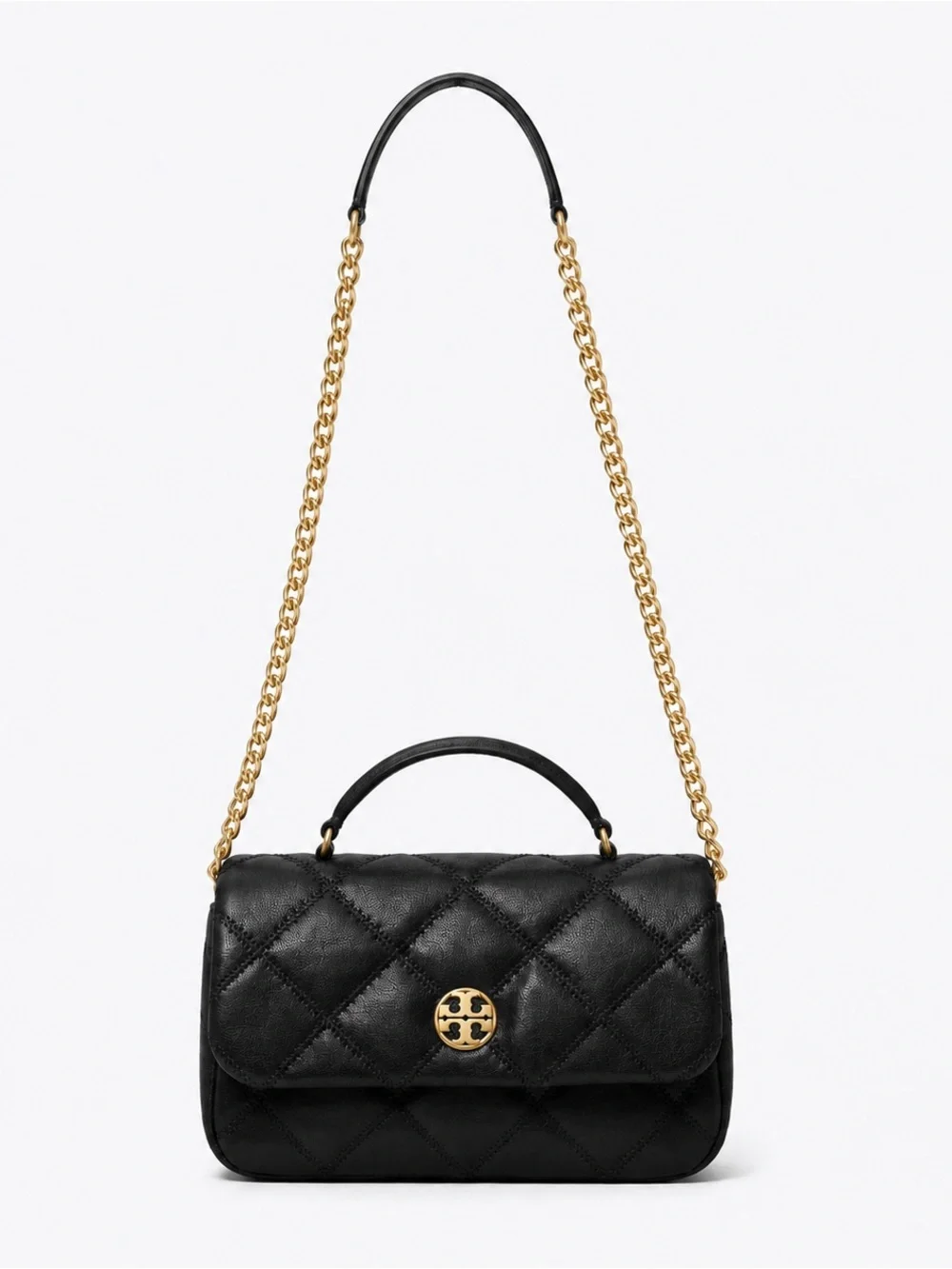 Tory Burch Black Quilted Leather Crossbody with Gold Hardware